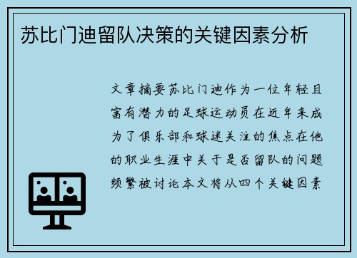 苏比门迪留队决策的关键因素分析