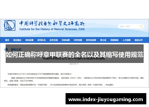 如何正确称呼意甲联赛的全名以及其缩写使用规范